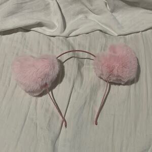 Pink heart headband fuzzy fluffy hearts on pink wrapped metal thin headband nwot